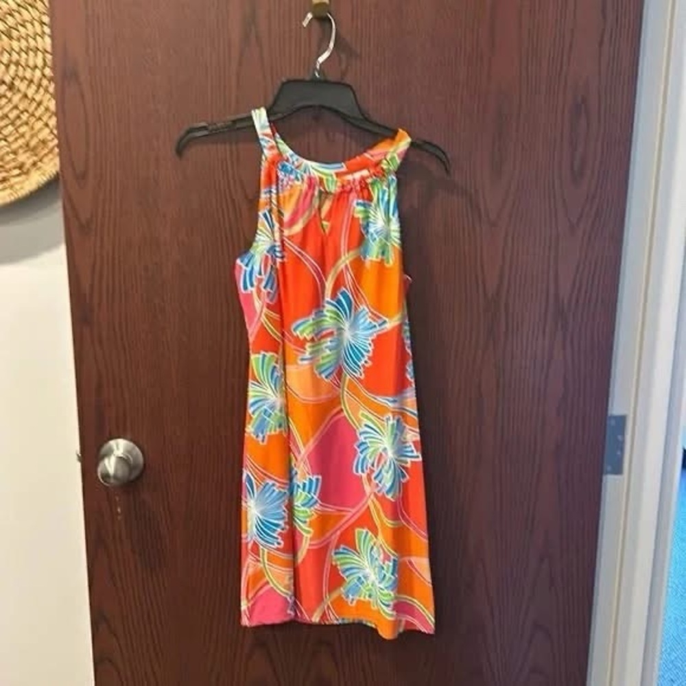 Jude Connally Vibrant Orange and Blue Floral Dress